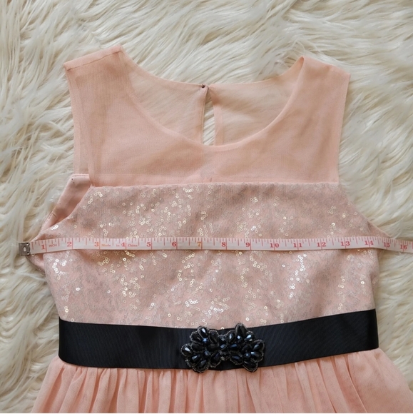 Bonnie Jean Dress Sz 16 Black Pink Overlay Sequin Tulle Holiday Sheer Sleeveless - Picture 4 of 9